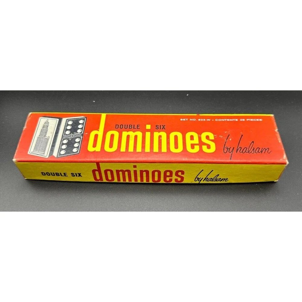 Vintage Dominoes Double Six by Halsam Complete Set Original Red & Yellow Box